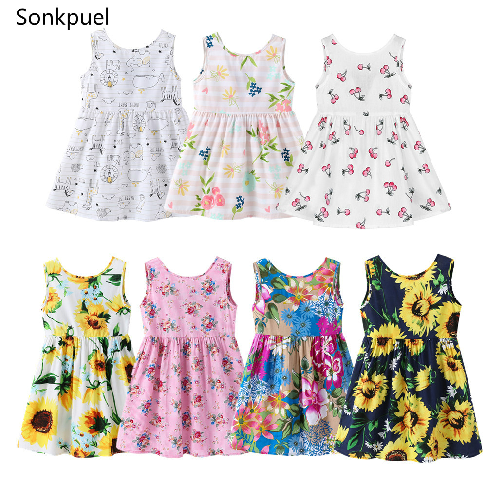 

1-7 Years Baby Girls Sleeveless Flower Print Dresses Clothes Kids Summer Princess Dress Children Party Ball Pageant Dress Outfit, Jylqz0005-w