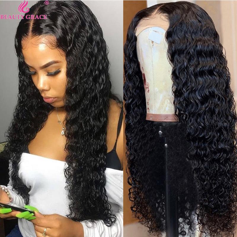 

Beauty Grace Deep Wave Lace Front Wig 4X4 Lace Closure Wig Brazilian Remy Hair 10-26 Inches Density 150%, As pic
