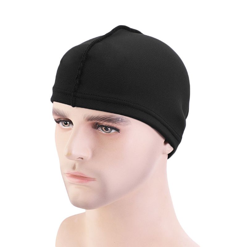 

Men Women Elastic Turban Wave Dome Cap Solid Color Thicken Breathable Stretch Durags Skull Hat Outdoor Cycling Helmet Liner