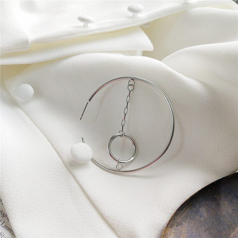 

POFUNUO Real 925 Sterling Silver Women Geometric Big Circle Hoop Earrings Girls Korean Style Luxury Minimalist Swing Earrings