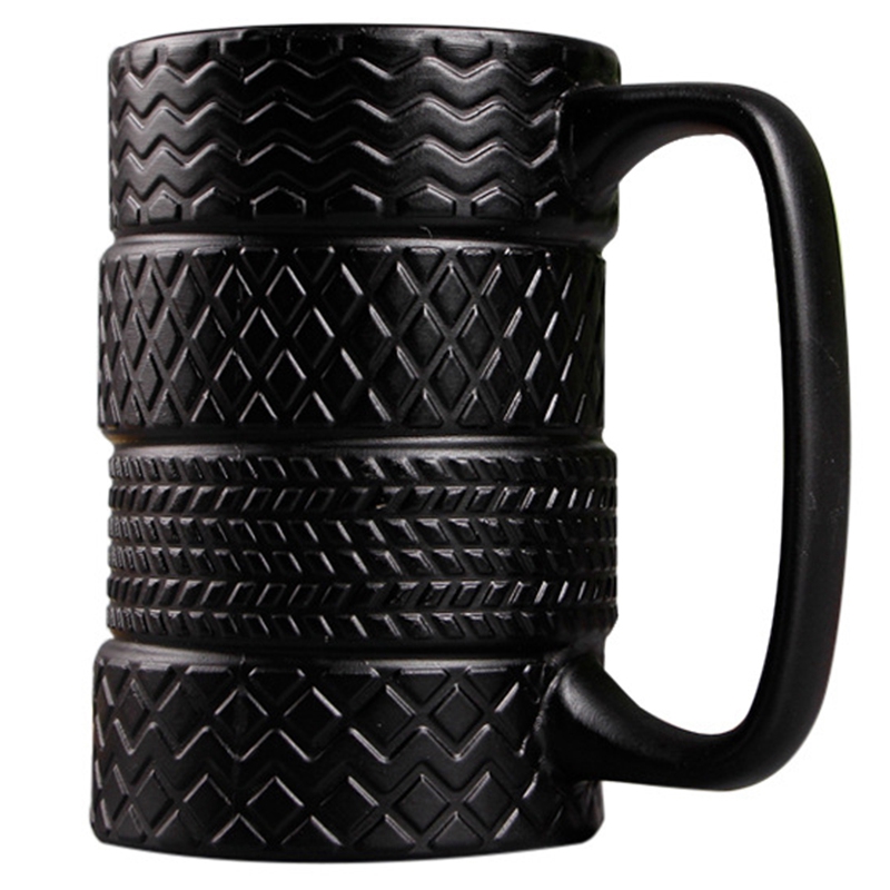 

400Ml Creative Tire Mug Large Capacity Ceramic Mug Personality Coffee Cup Slip Office/Household Water Cup, Black