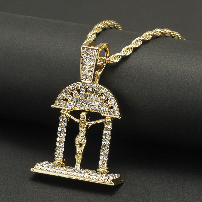 

Jesus Pendant Hip Hop Men Gold Color Religion Necklace Crystal CZ 4MM Tennis Chain bling bling iced out jesus pendant Necklace