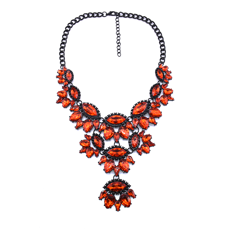 

New Design Red Crystal Chain Necklace Wholesale Women Fashion Jewelry Custom Metal Chain Chunky Statement Necklace