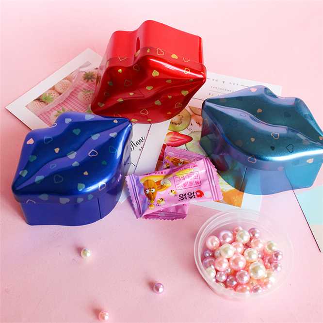 

100pcs Cute lips Tin Box 10*7*5cm Candy Sugar Packing Box Party Wedding Candy gift Metal Storage Container Gift Decor