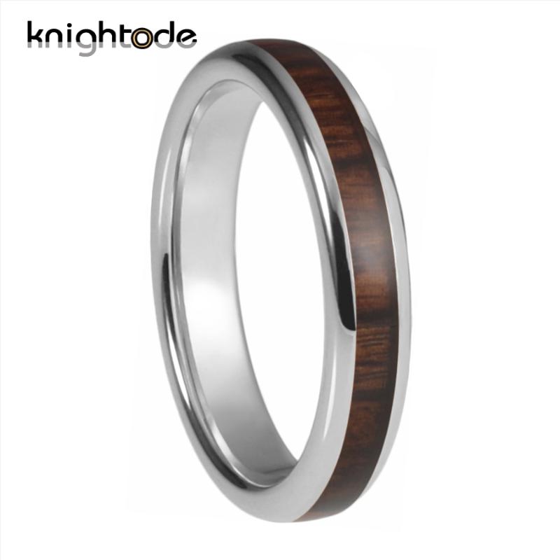 

4mm Silvery Tungsten Carbide Rings With Deep Red Wood Inlay Men Women Wedding Band Domed Polishing Comfort Fit