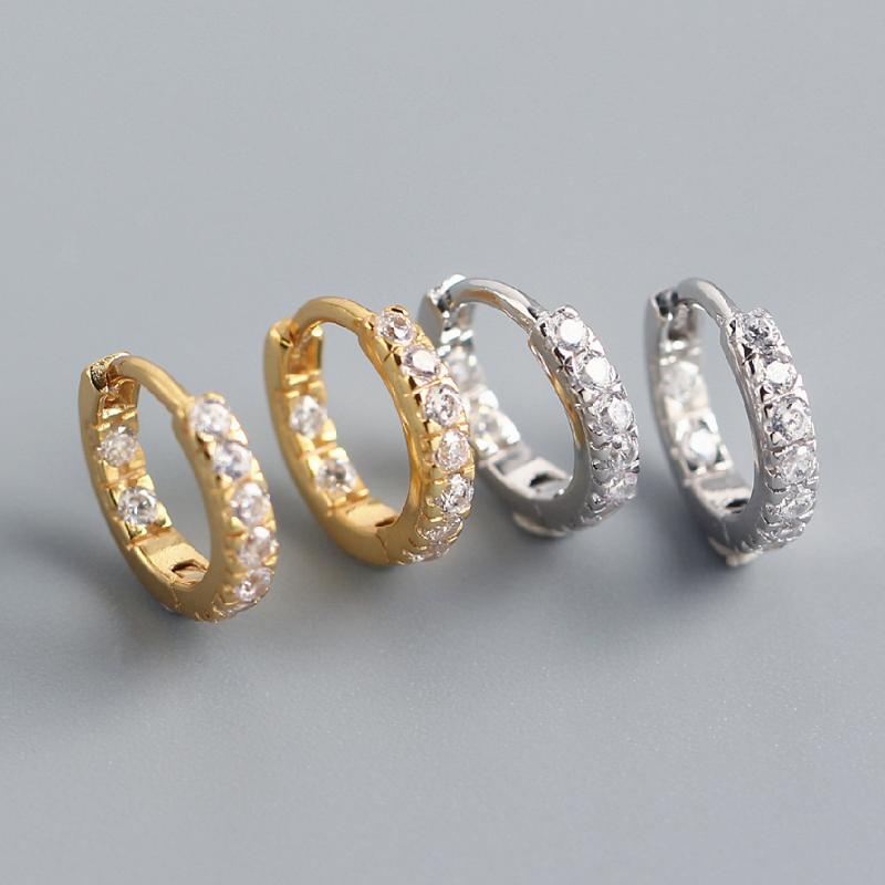 

925 Sterling Silver Zircon CZ Huggies Middle Hoops Piercing Zircon Pendiente 2020 Fashion Women Hoop Earring Jewelry