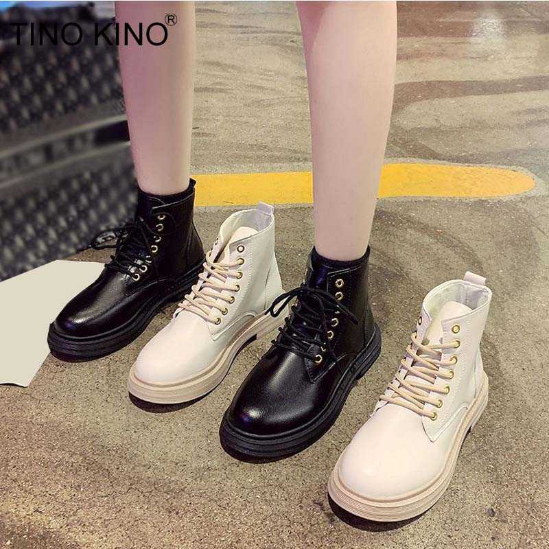 

Women Ankle Boots Ladies Autumn Shoes Ladies Platform PU Leather Solid Woman Lace Up Boots 2020 Fashion Casual Shoes New, Black