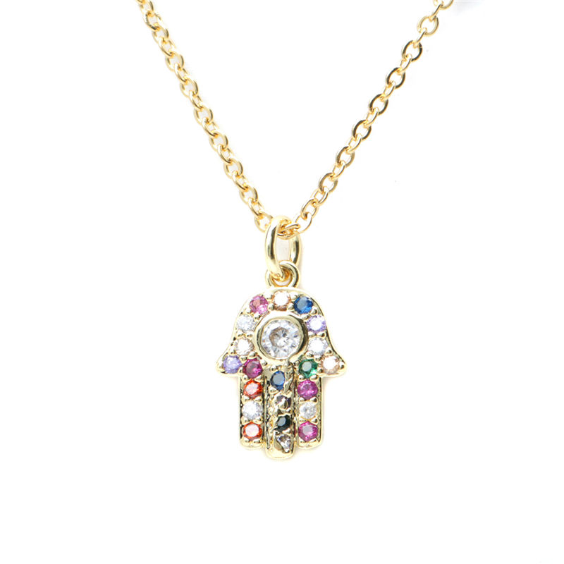 

Fashion Stainless Steel Chain Necklace Palm Shape Gold & Cubic Zirconia Pendant Neckalces Women Jewelry Gift 45cm Long, 1 PC