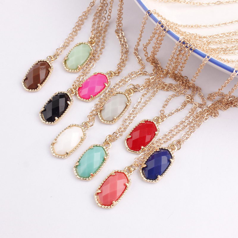 

Hot New Faceted Oval Resin Stone Choker Statement Necklaces for Women Mini Oval Stone Pendant Drop Statement Necklaces