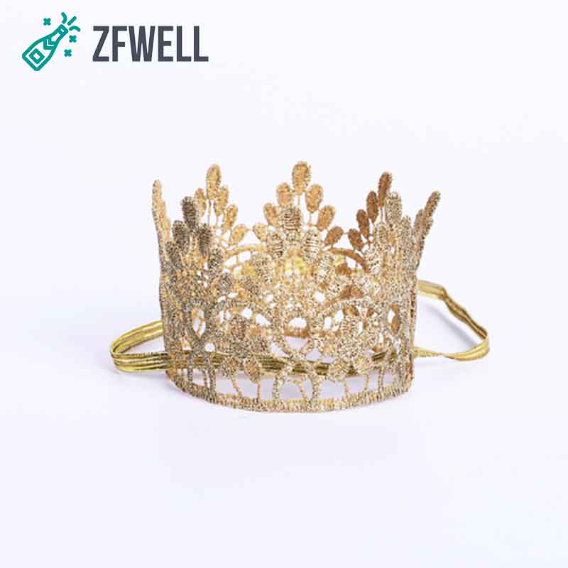 

ZFWELL Golden color flowers lace children birthday party decoration hat baby age crown birthday hat party decoration supplies85