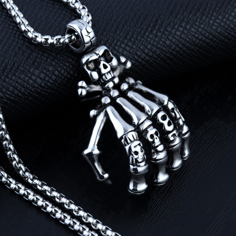 

2020 Stainless steel chain skull hand Pendant necklace for men Punk style male gift