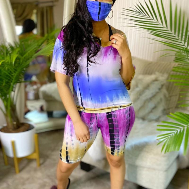 

Women Tracksuit Two Pieces Set Short Sleeve V Neck Top Short Pants 2 Pieces Set Outfits Skinny Elastic Outdoor Wear, Color 2
