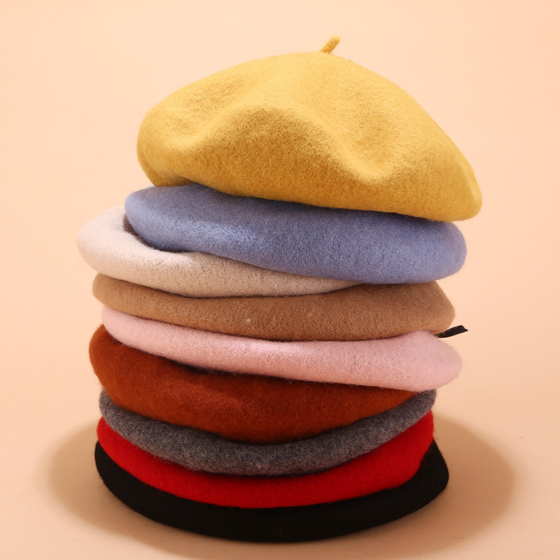 

Lady spring Winter Berets Hat Painter style hat Women Wool Vintage Berets Solid Color Caps Female Bonnet Warm Walking Cap Z50, Black