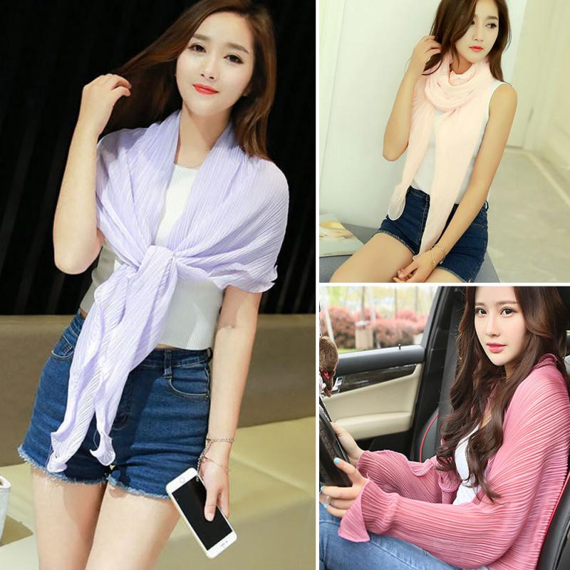 

Sunscreen Shawl Long-sleeved Scarf Pure Color Chiffon Fold Shawl Summer Air Conditioning Indoor And Outdoor