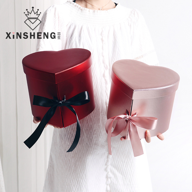 Athena Heart-Shaped Double-Layer Gift Box Creative High-End Flower Box Hand Packaging Flower Shop Material Wedding Valentine-image-583338005