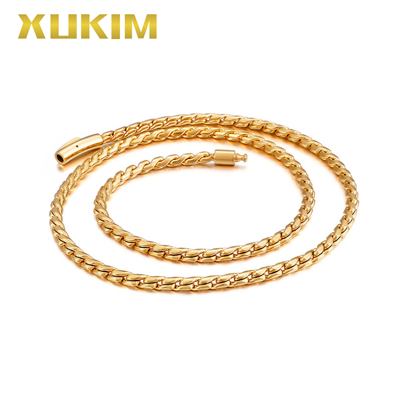 

XCN205 Xukim Jewelry stainless steel gold color Link Chain necklace men fasion women chain 2020 new hot gift