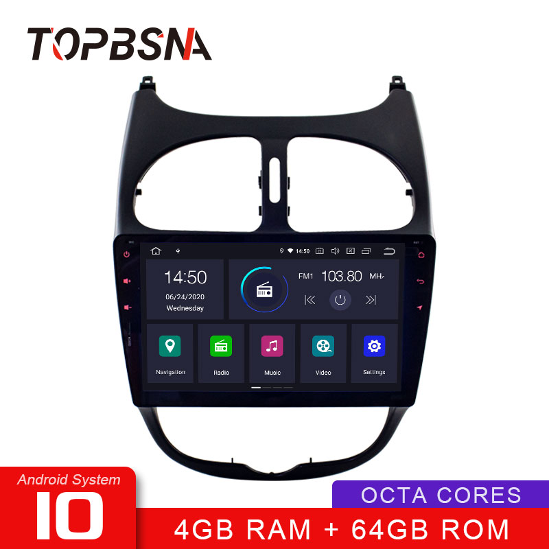 

TOPBSNA 9 inch Android 10 Car DVD Player For 206 WIFI Multimedia GPS Navigation 1 Din Car Radio Stereo Automotive Video