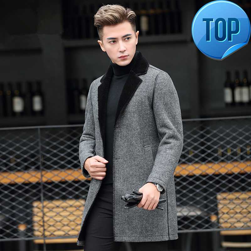 

Coat Real 100% Men Sheep Shearling Fur Coats Autumn Winter Long Woolen Jacket Plus Size Abrigo Hombre Invierno ZL904, Black