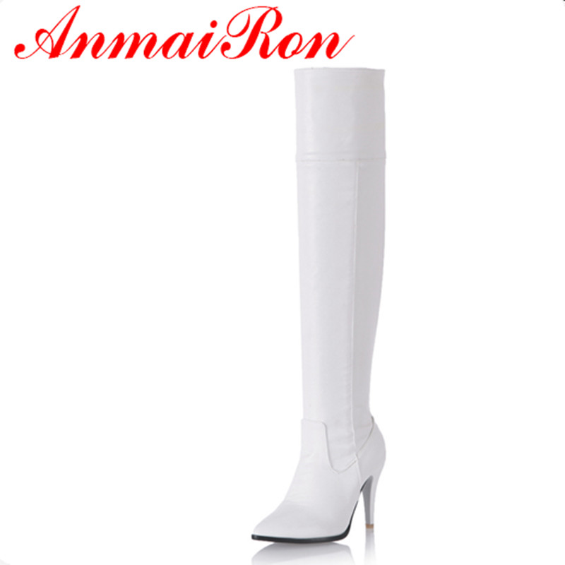 

ANMAIRON Over-the-knee Boots Shoes Woman White Shoes Size 34-43 Zippers Long Boots Winter Platform High Heels, Black