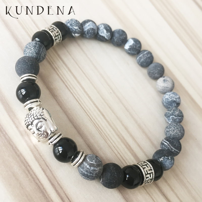

Buddha Mala Men's Black Onyx Bracelet Mens Yoga Wrist Frosted Agates Healing Men's Bracelet Christmas Gift