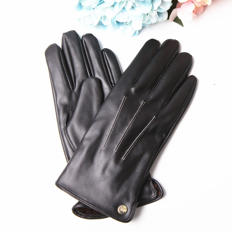 

Women's Gloves Autumn Winter Thermal PU Gloves Female Fashion Black Plush Lined Faux Sheepskin Leather Driving PL017