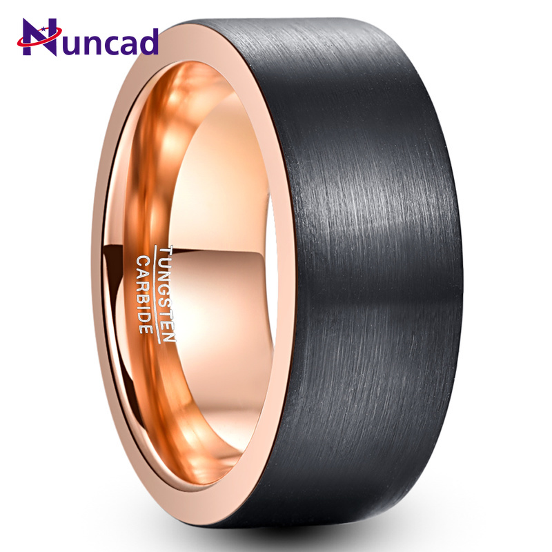 

8mm Width Tungsten Steel Ring Outer Surface Brushed Black Plating Rose Gold Color Tungsten Carbide Ring