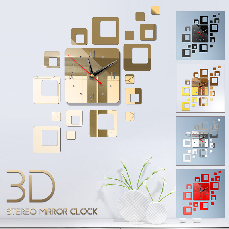 

Mirror Wall Clock Square Acrylic Home Decor TV Background Bedroom Self-Adhesive Fashion Cool Mural Diy Creative