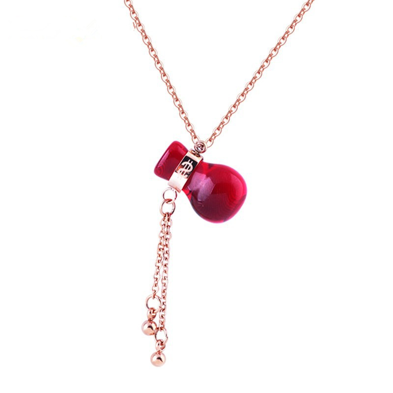

Chains Gourd Pendant Copper Lucky Money Bag With Rose Gold Titanium Steel Bead Chain Short Necklace Studen