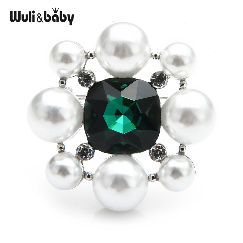 

Wuli&baby Green Red Crystal Pearl Flower Brooches For Women Office Party Casual Brooch Pins Gifts