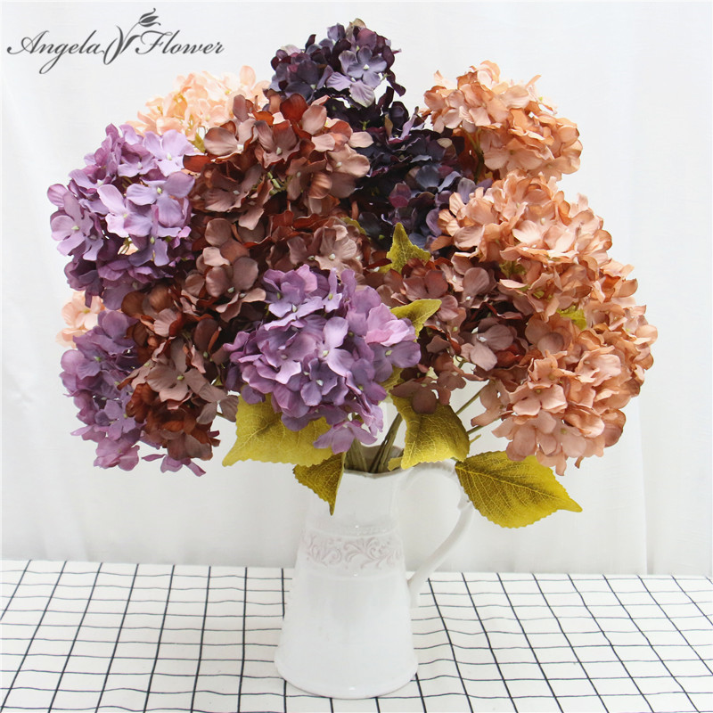 

Heads Hydrangea Bouquet Decor Room Home Accessories Hydrangea Artificial Flower Bouquet Wedding Flower Photo Props Craft, Brown