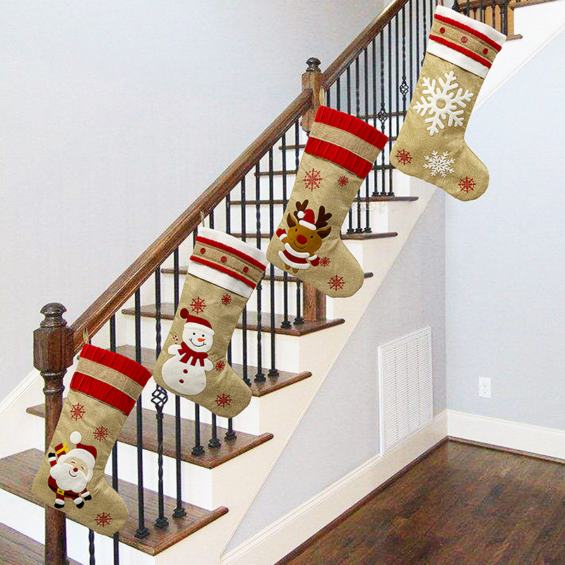 

80pcs/lot Christmas Santa Socks Reindeer Stockings Santa Claus Snowman Stocking Merry Christmas Xmas Fireplace Decor Kids Gift