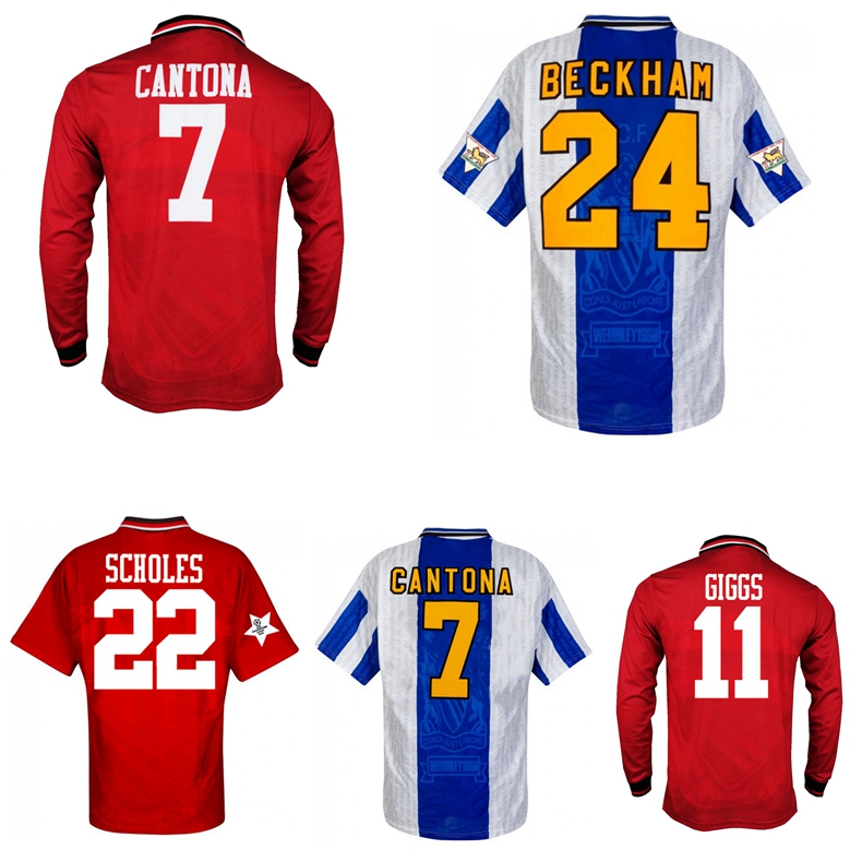 

1994 1995 1996 BECKHAM SCHOLES KEANE GIGGS retro soccer jersey 94 95 96 INCE IRWIN Cole HUGHES vintage classic home 3rd football shirt, Home ucl jersey