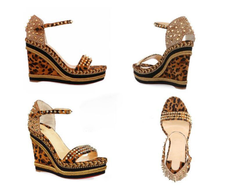 

Discount Red Bottom High Heels Womens Wedges Rondaclou Platform Sandals With gold Studs Sexy Women Party Wedding Pump, Black