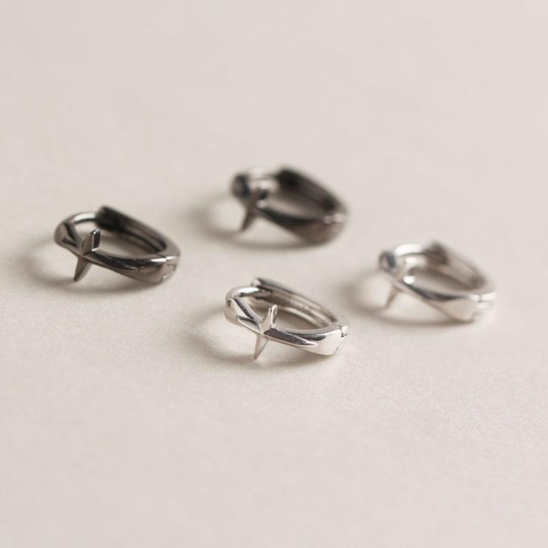 

925 Sterling Silver Jewelry Unique Gun Black Huggie Earrings Brinco Hoop Cross Earrings For Women Men Round Circle Earring