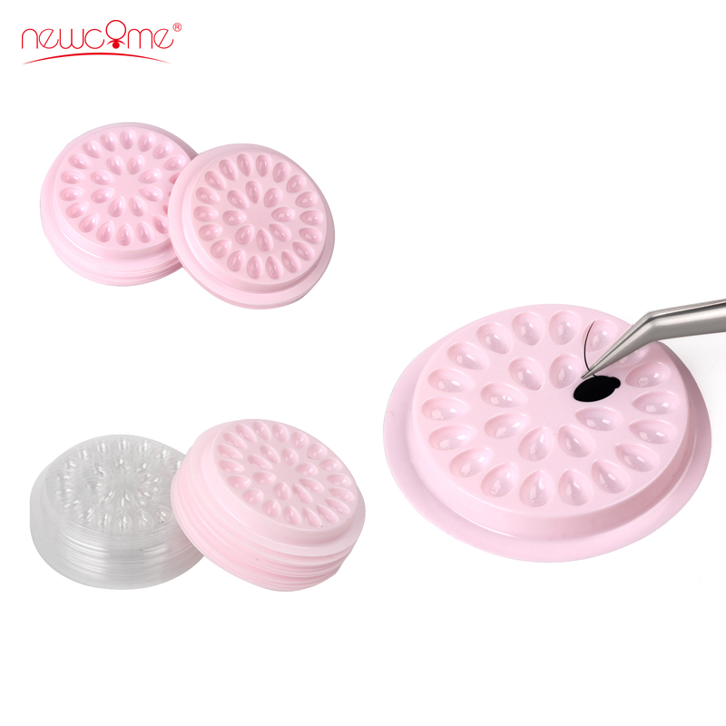 

20/50/100pcs Disposable Transparent/Pink Flower Shape Glue Holder Eyelash Extension Plastic Gasket Flower Pads Adhesive Pallet
