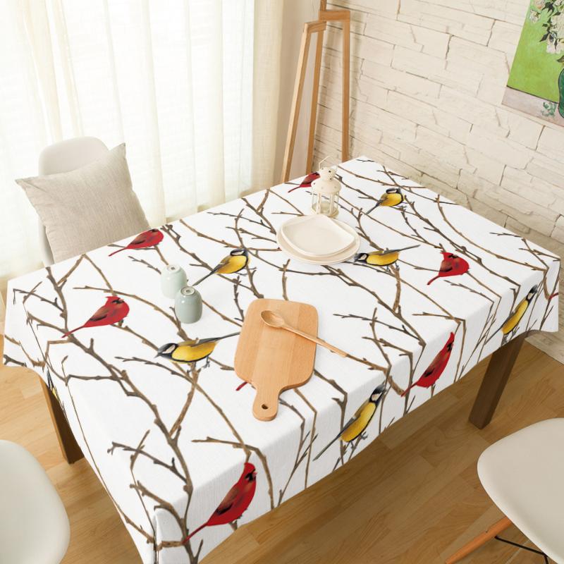 

Christmas Tree Branch Animal Bird Cotton Linen Tablecloth Spandex Elastic Dining Chair Cover Print Table Cloth for Kitchen Decor, As pic