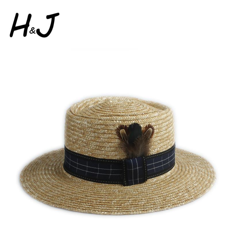 

100% Wheat Straw Women Pork Pie Sun Hat Panama Hat Summer Beach Lady Wide Brim Boater Beach Sunhat Jazz Size 56-58CM, Gold