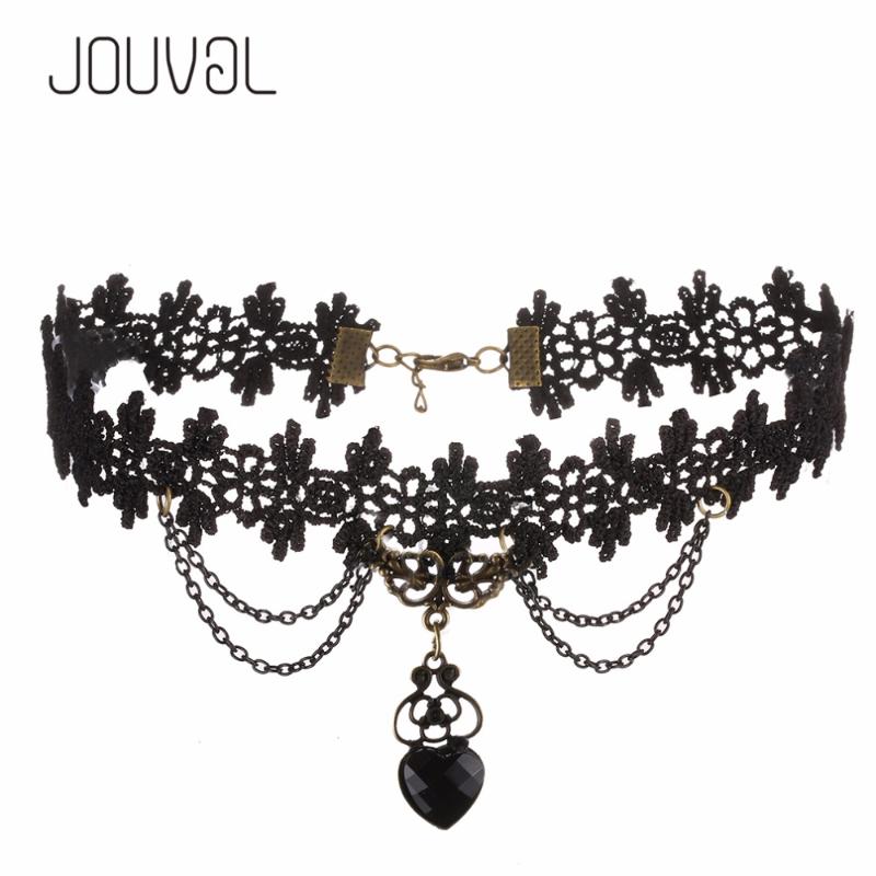 

JOUVAL Sexy Gothic Chokers Collar Black Lace Neck Choker Necklace Vintage Victorian Women Chocker Steampunk Jewelry SALE