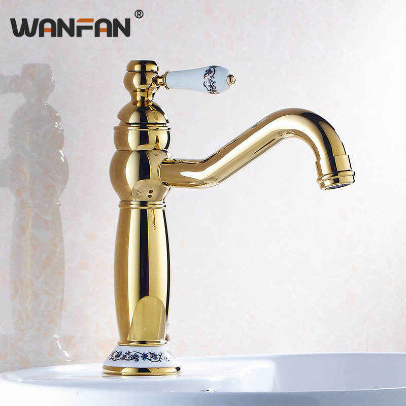 

Basin Faucets Gold-plating Brass Bathroom Faucet White Mixer Tap Single Handle Hot & Cold Washbasin Tap torneiras banheiro 2020K