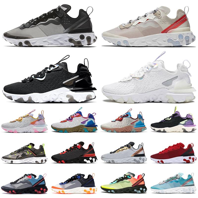 

cheap react vision element 55 87 men women running shoes Triple black Tour Yellow light Bone White Iridescent mens trainers sports sneakers