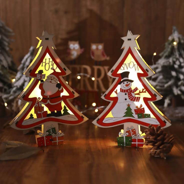 

New Christmas decorations colored lights wooden Christmas tree ornaments window display