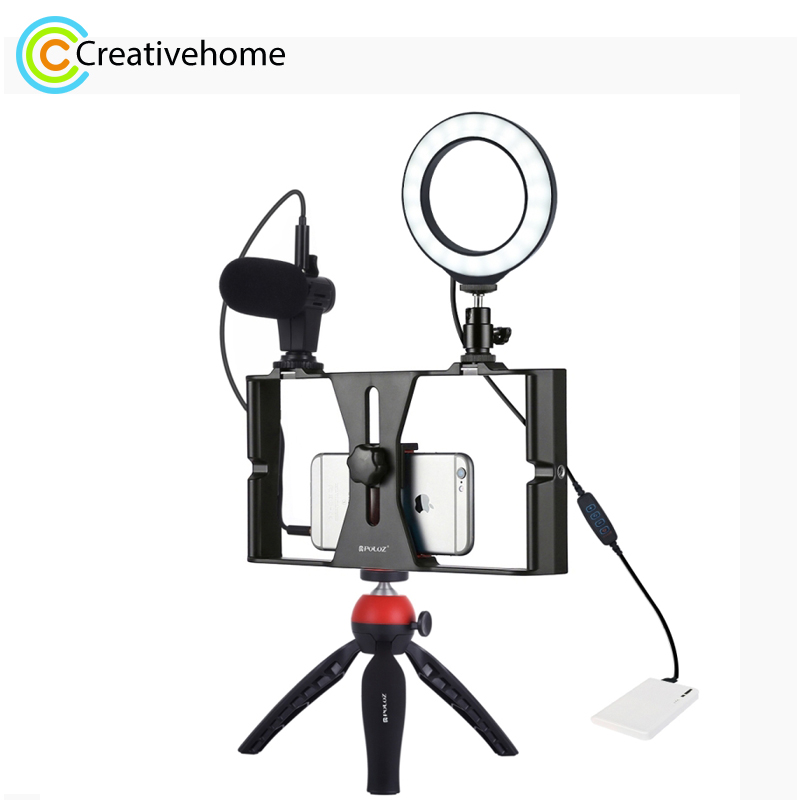 

PULUZ 4 in 1 Vlogging Live Broadcast Smartphone Video Rig 4.7 inch 12cm Ring LED Selfie Light Kits for Universal Smartphones