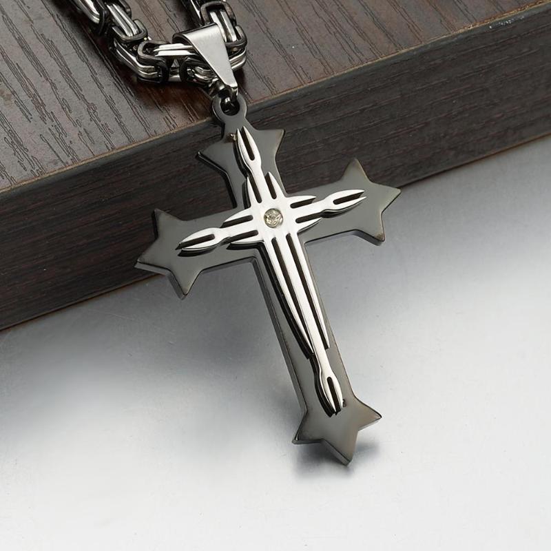 

Heavy High Quality 5mm Wide Byzantine Chain Cross Pendant Men Cool Stainless Steel Male Punk Necklaces Jewelry Gift 18-32inch