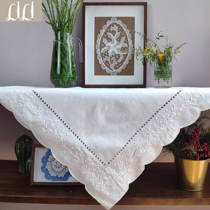 

Table Cloth Hand-embroidered Tablecloth White Cotton And