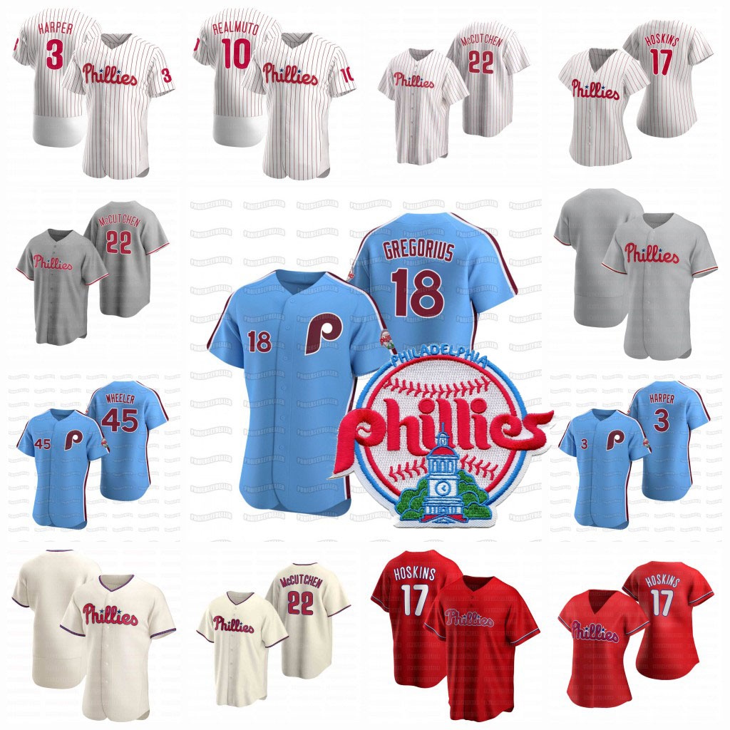 

Harper 2020 Rhys Hoskins Jersey JT Realmuto Didi Gregorius Zack Wheeler Andrew Jean Segura Odubel Herrera Kingery, Light blue cool base mens s-3xl