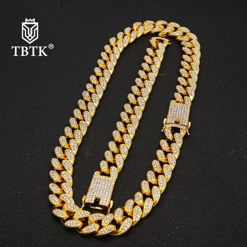 

TBTK 13mm/20mm Miami Cuban Link Chain Necklace & Bracelet Full Iced Out Rhinestones Bling Bling Hiphop Jewelry For Men