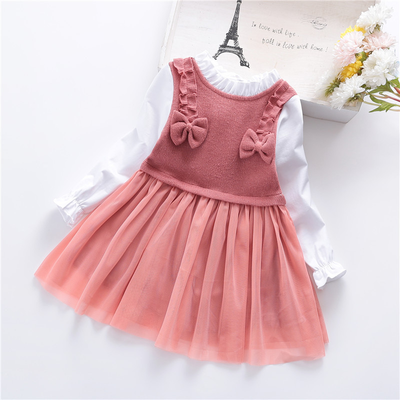

Flower Girl dresses Girls Birthday Party Dress Elegant Bow Stitching Mesh Princess Dress Elementary School Graduation Clothes, As picture