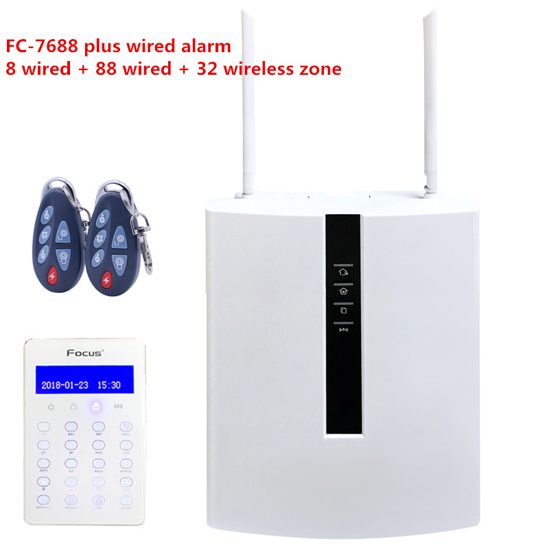 

Focus FC-7688 Plus Wired Industrial Rj45 TCP IP Alarm GSM Home Alarm With 8 Wired zone and 88 bus zone System