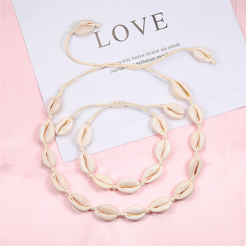 

DIY Shells Necklaces Bracelets & Bangles Summer White Conch Shell for Women Jewelry Handmade Rope Weaving Chocker Collar Gift