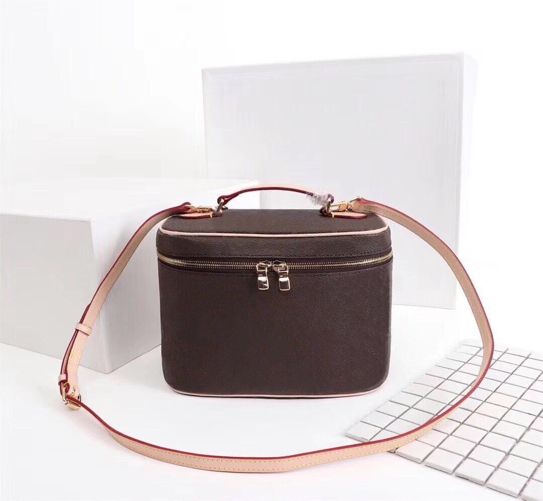 

Ladies cosmetic bag bucket cosmetic bag original leather ladies shoulder bag handbag handbag purse makeup wallet beautiful bb, Brown flower